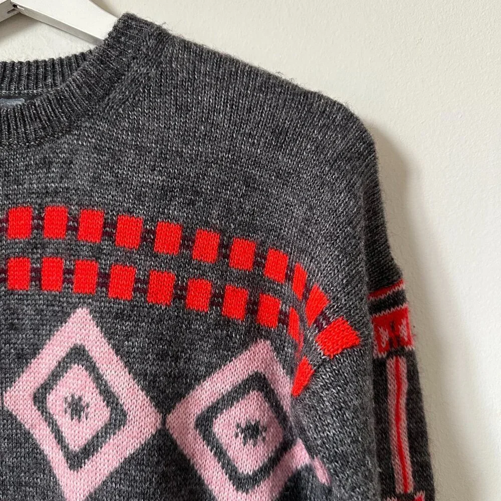 J. Crew Fair Isle Geometric Mohair Sweater Size XS Charcoal